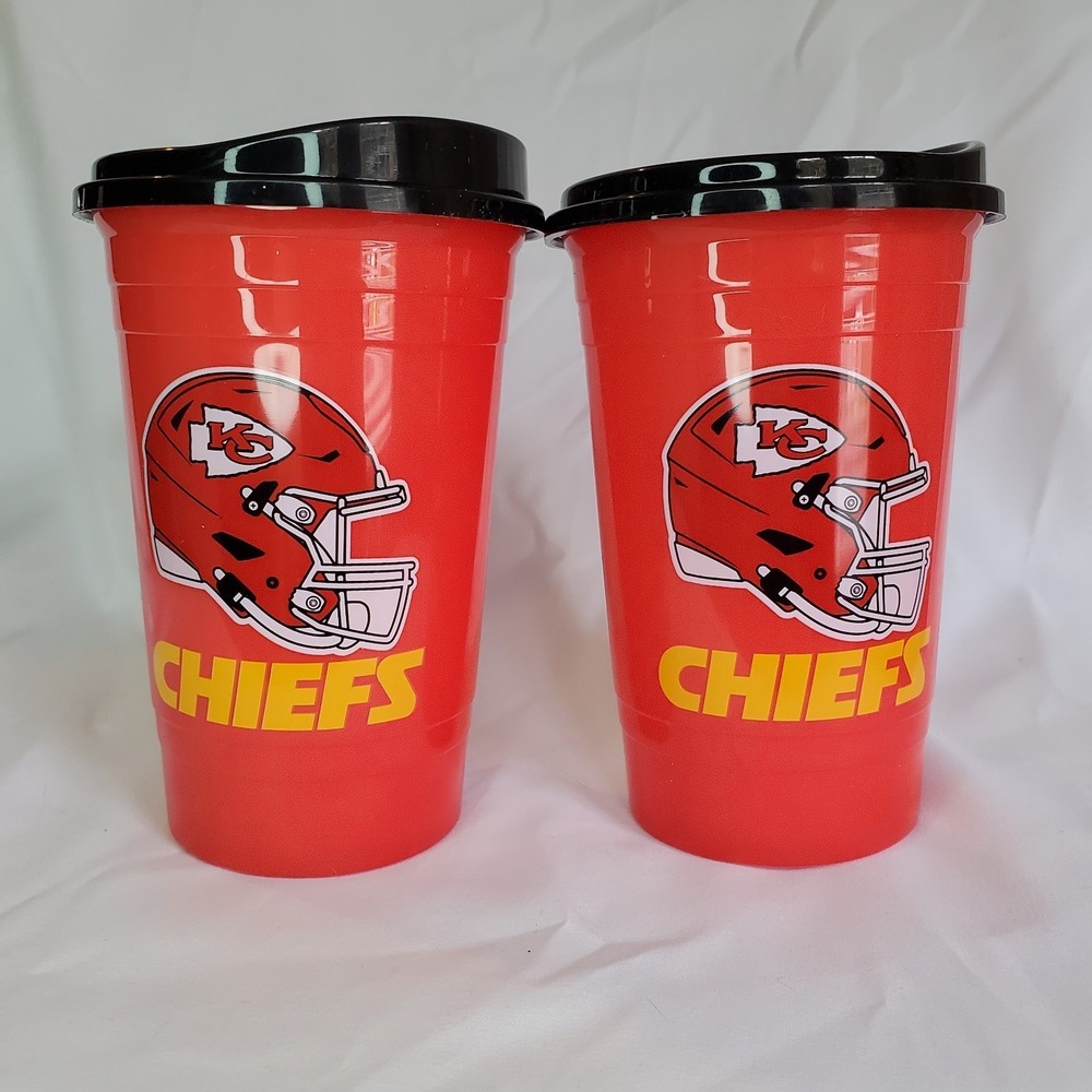 Kansas City Chiefs Plastic Tumbler‎ Cup With Lid 16 oz NFL Football Set Of 2 NEW